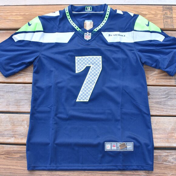 New!! Geno Smith Seattle Seahawks Blue Football Jersey Adult Men's Size Large - Picture 2 of 2
